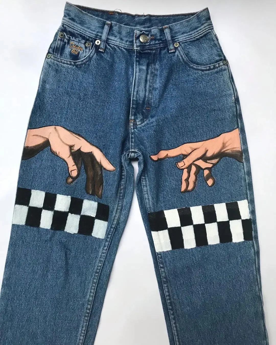 Advbridge Hip Hop Vintage Arm Print Blue Baggy Jeans Trousers Streetwear Men Women Harajuku Denim  Casual Wide Leg Jeans Y2k Pants