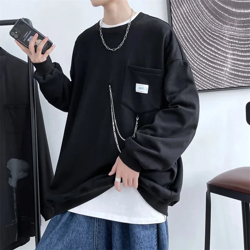 Advbridge -  Men's Hoodies New Spring Autumn Long Sleeve Casual Sweatshirt Chain Decor Hip Hop Pullover Male O-neck Streetwear Hoodie Men