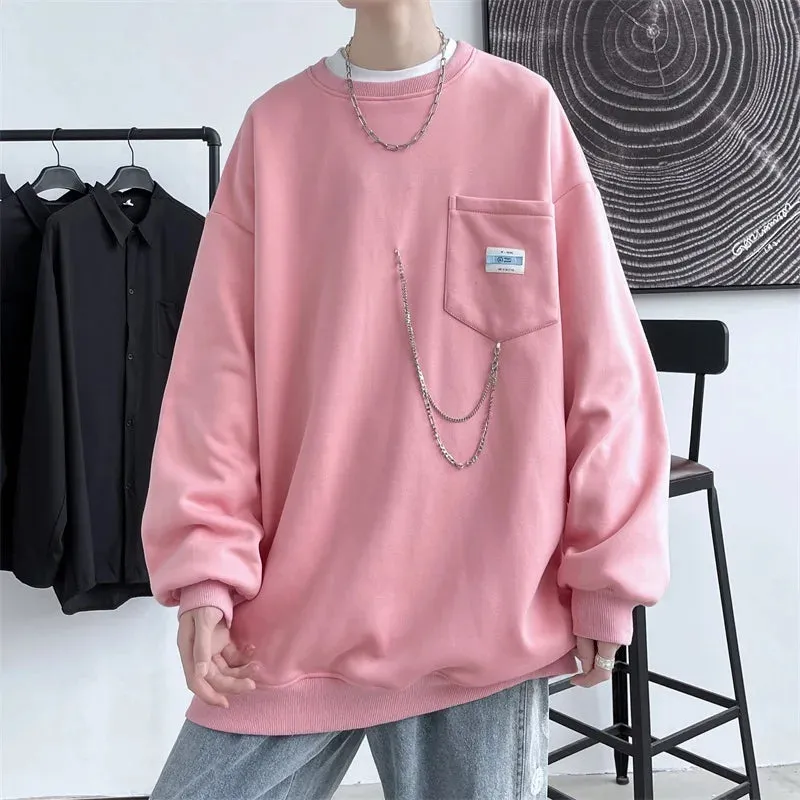 Advbridge -  Men's Hoodies New Spring Autumn Long Sleeve Casual Sweatshirt Chain Decor Hip Hop Pullover Male O-neck Streetwear Hoodie Men