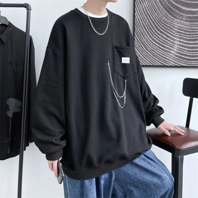 Advbridge -  Men's Hoodies New Spring Autumn Long Sleeve Casual Sweatshirt Chain Decor Hip Hop Pullover Male O-neck Streetwear Hoodie Men