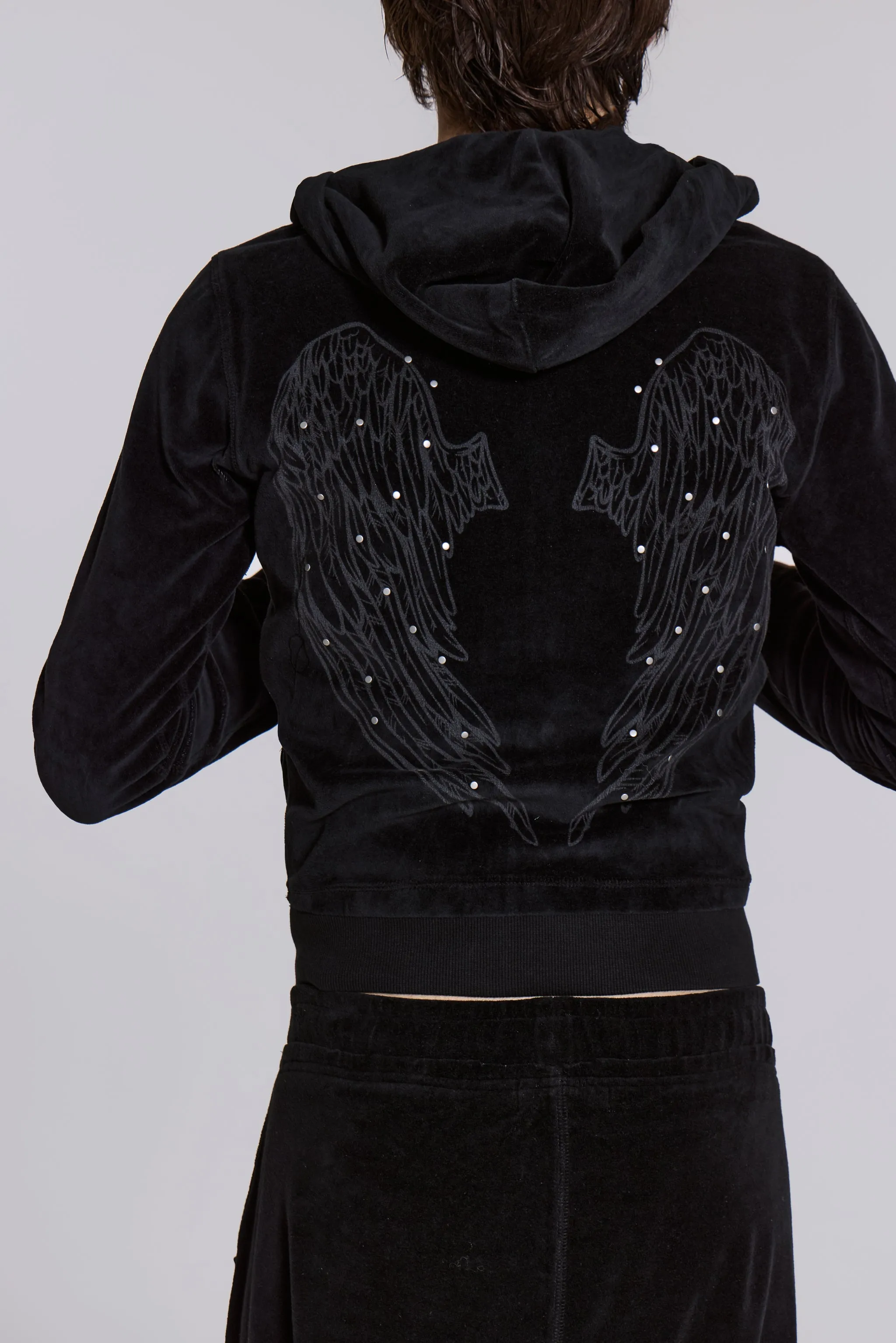 Angel Black Velour Zip Hoodie