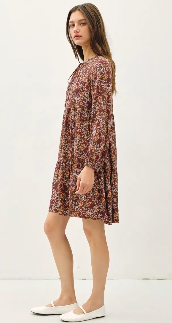 Be Cool Floral Tiered Long Sleeve Mini Dress