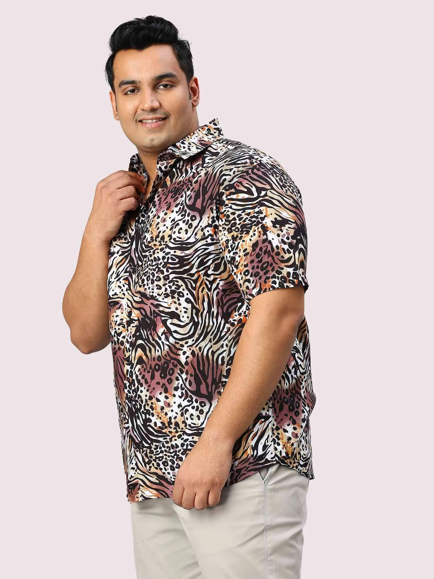 Beastly Printed Half Sleeve Men's Plus Size Shirt