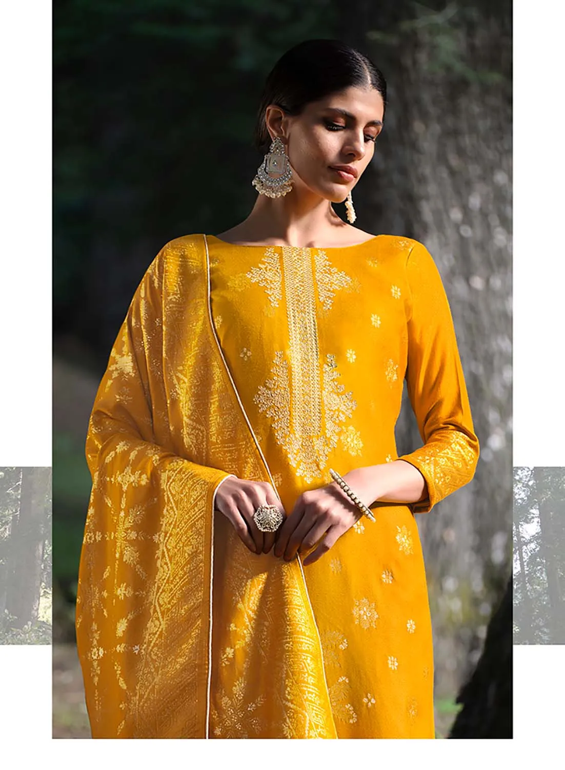 Belliza Party Wear Pure Pashmina Jacquard Winter Suit Dress Material