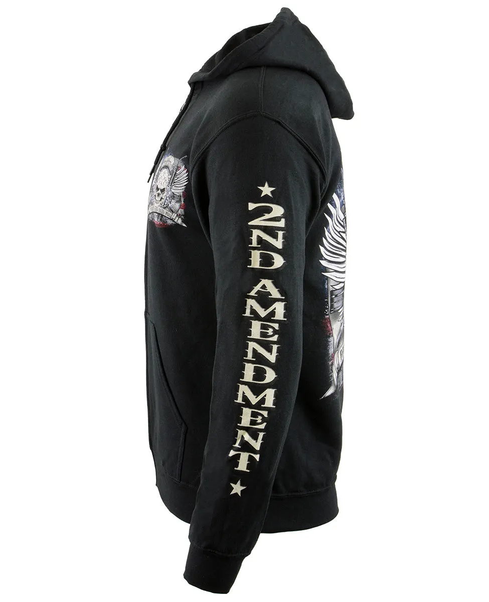 Biker Clothing Co. BCC118000 Men's Black '2nd Amendment Fought and Paid For' Motorcycle Skull Hoodie