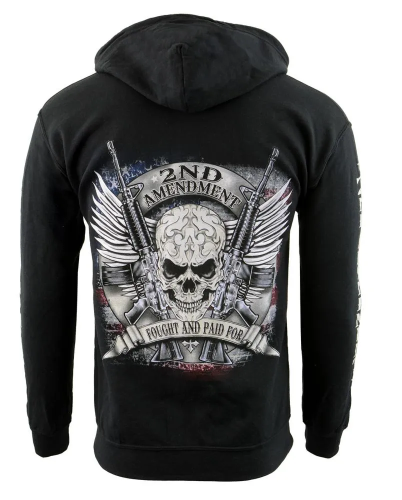 Biker Clothing Co. BCC118000 Men's Black '2nd Amendment Fought and Paid For' Motorcycle Skull Hoodie