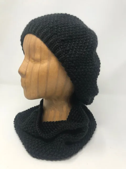 Black Acrylic Seed Stitch Knit Cowl