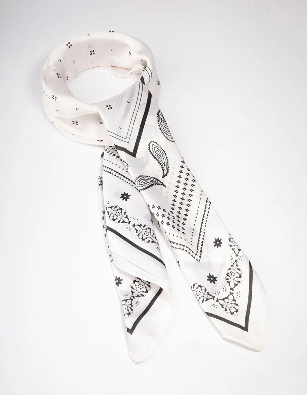 Black & White Fabric Paisley Satin Scarf