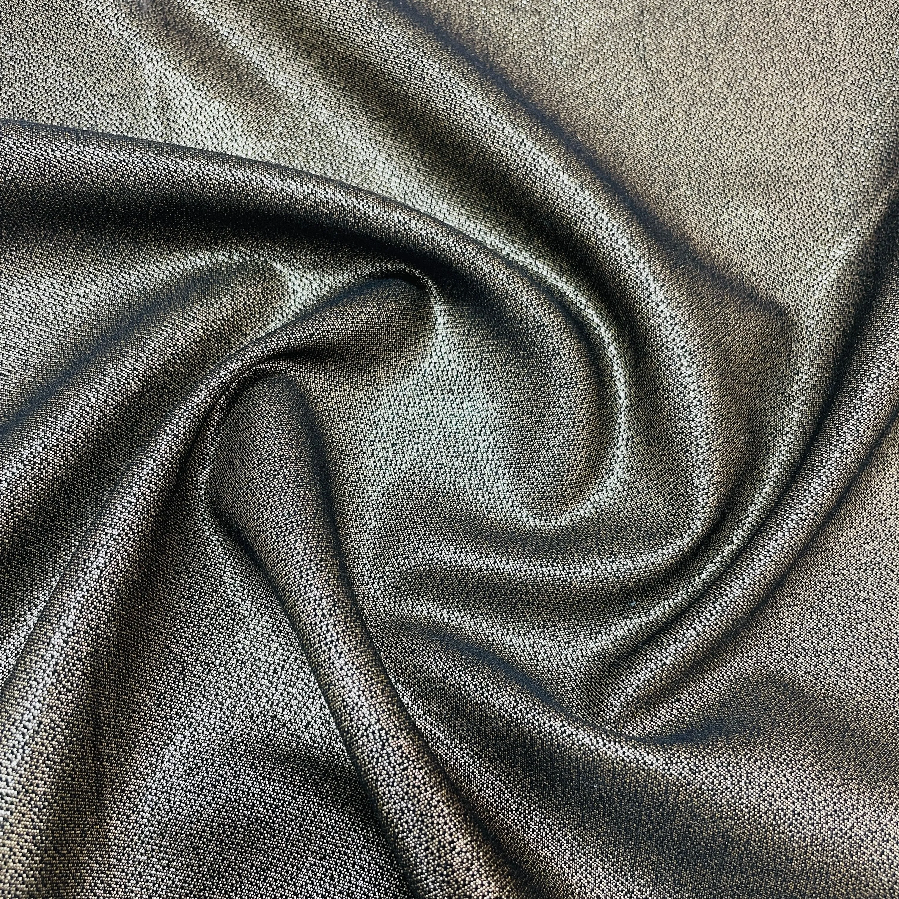 Black Golden Foil Lycra Cotton Satin Fabric