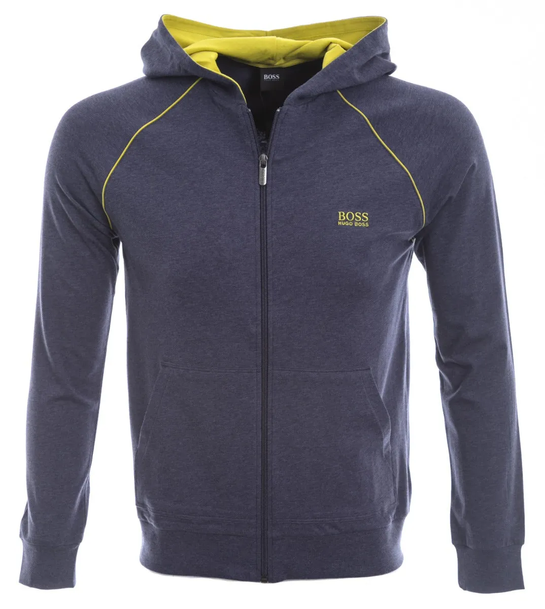 BOSS Mix & Match Jacket H Hooded Sweatshirt in Navy Marl & Lime Green Trim