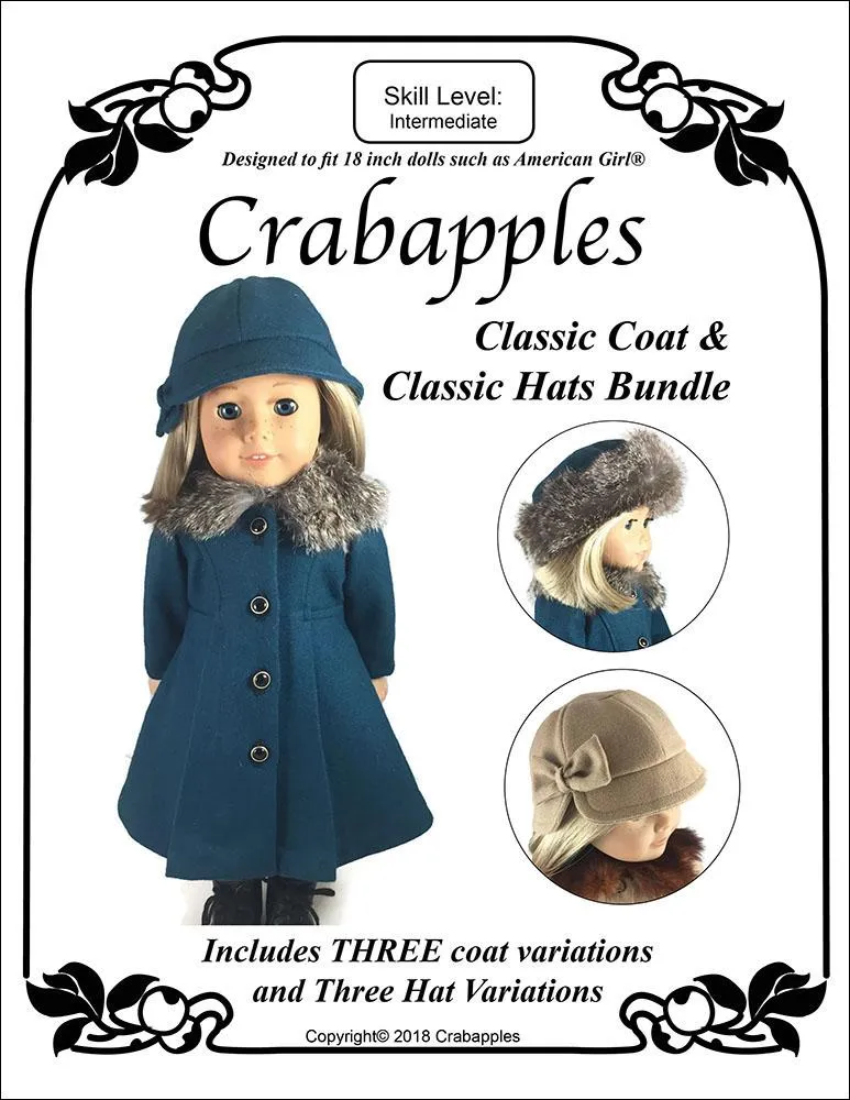 Classic Coat and Classic Hat Bundle 18" Doll Clothes Pattern