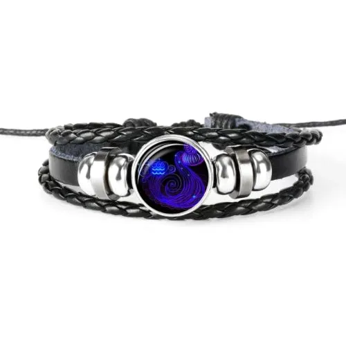 Classy Men Aquarius Zodiac Symbol Bracelet