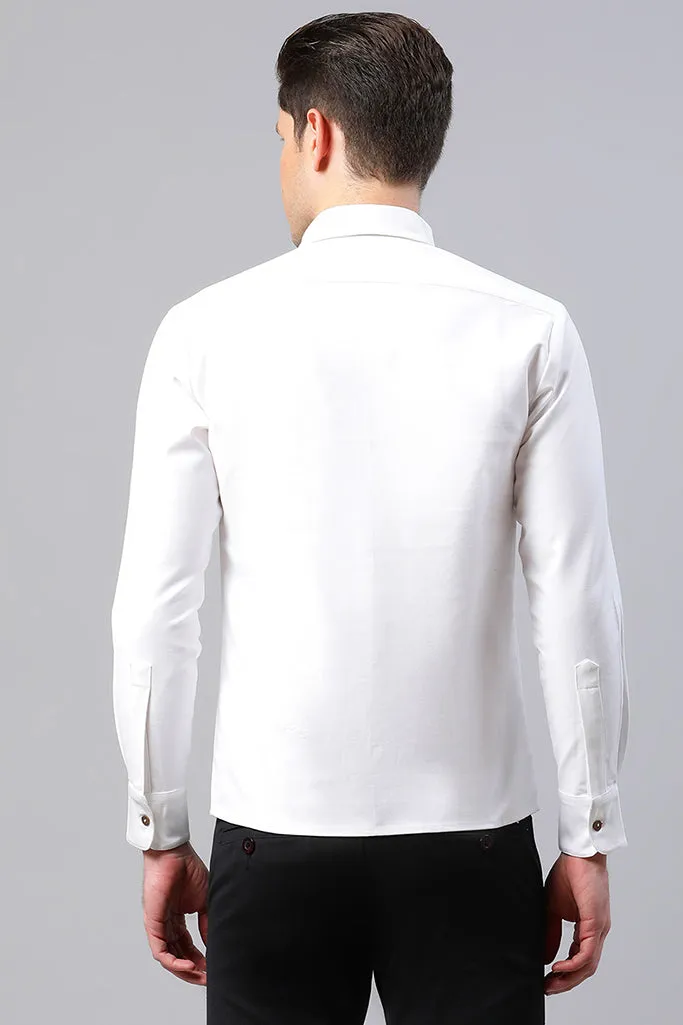 Cotton White Geometrical Embroidered Shirt