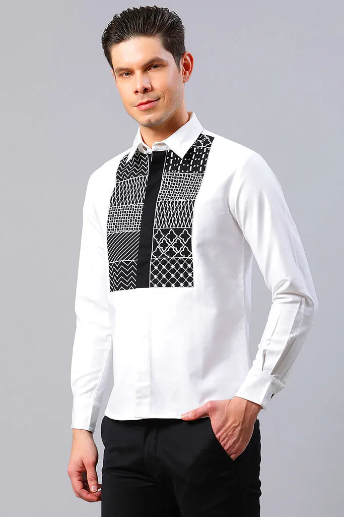 Cotton White Geometrical Embroidered Shirt