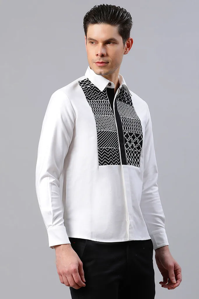 Cotton White Geometrical Embroidered Shirt