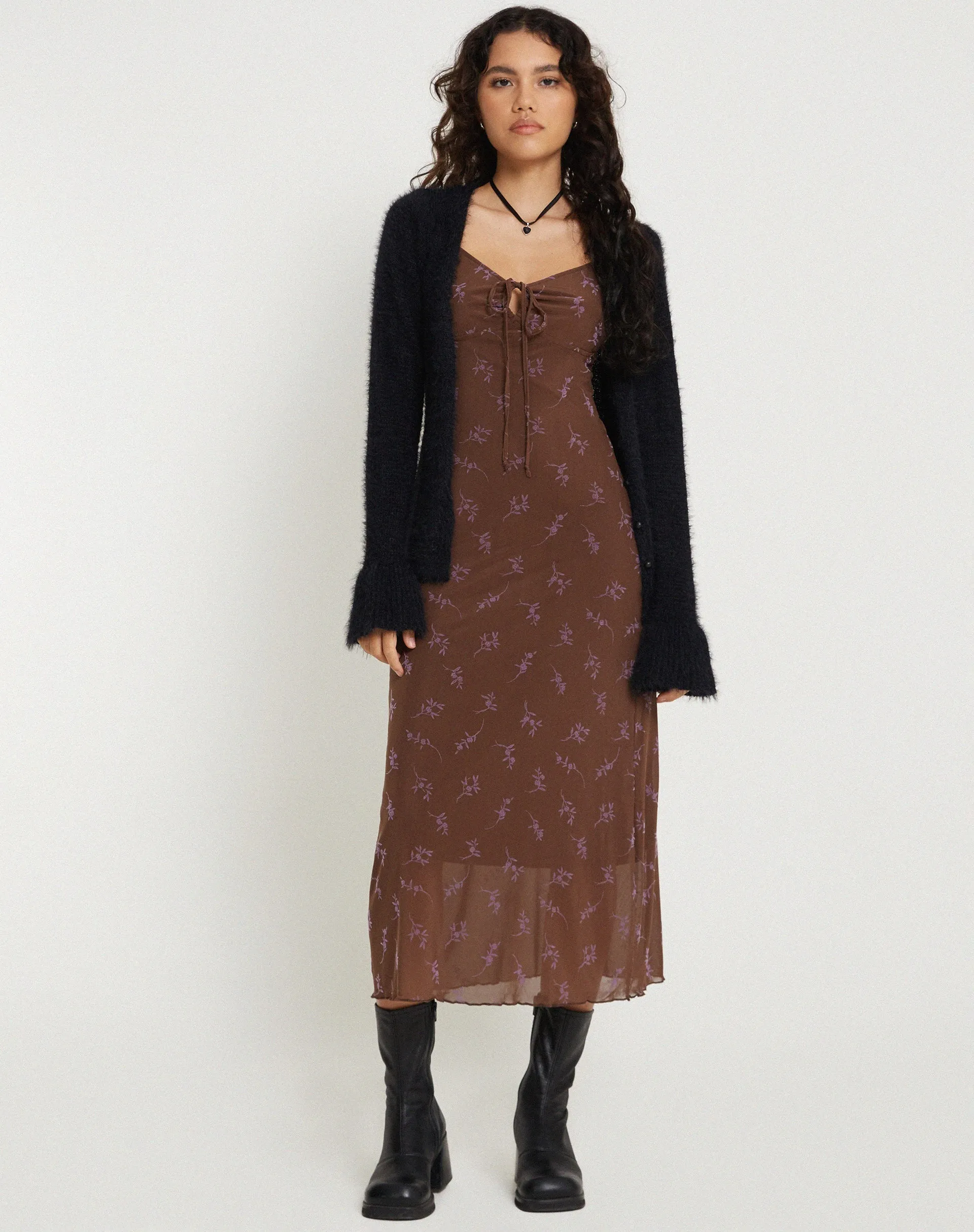 Coya Maxi Dress in Flower Stem Flock Brown