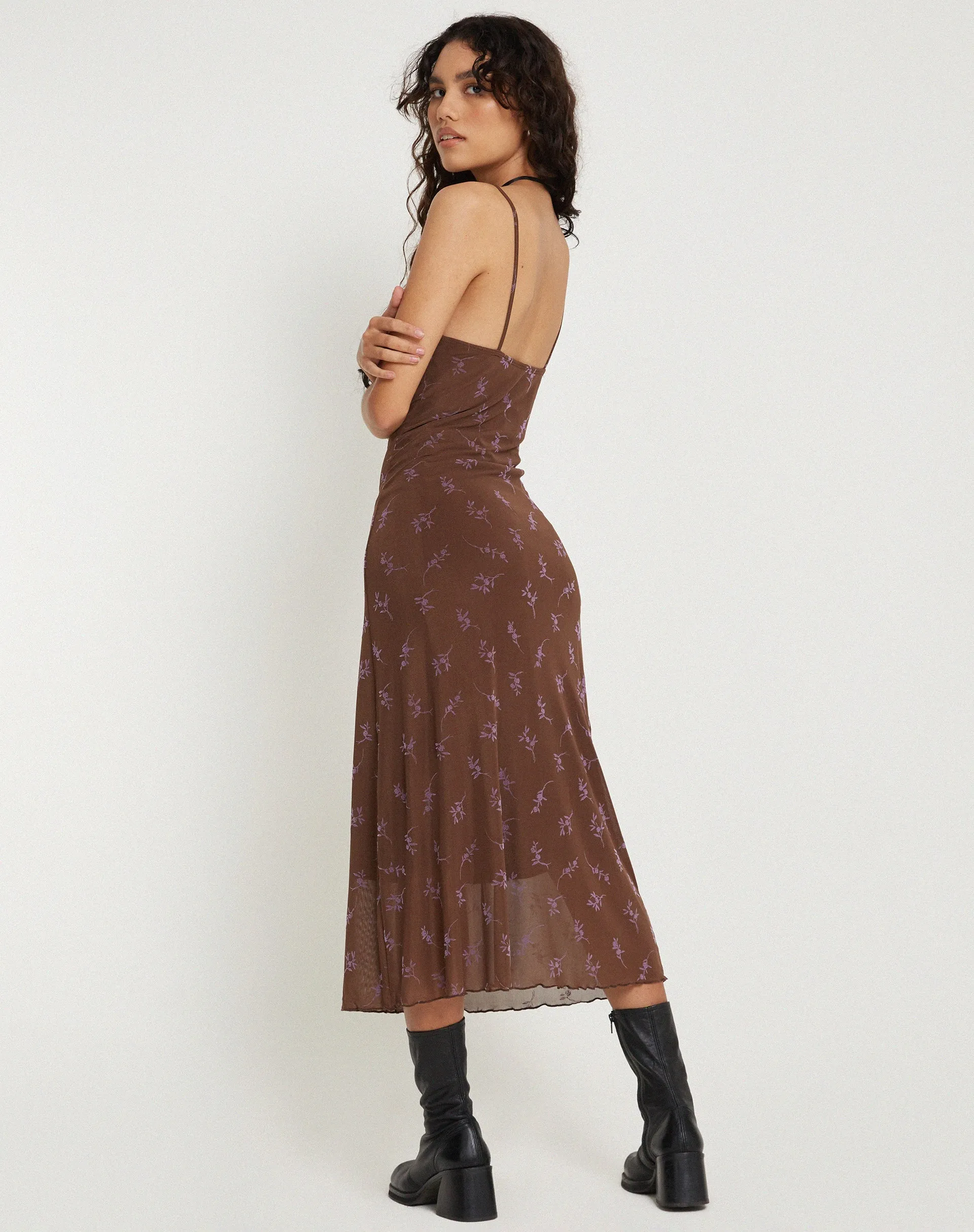 Coya Maxi Dress in Flower Stem Flock Brown