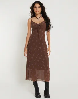 Coya Maxi Dress in Flower Stem Flock Brown