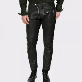 Cross Zip Closing Leather Pant