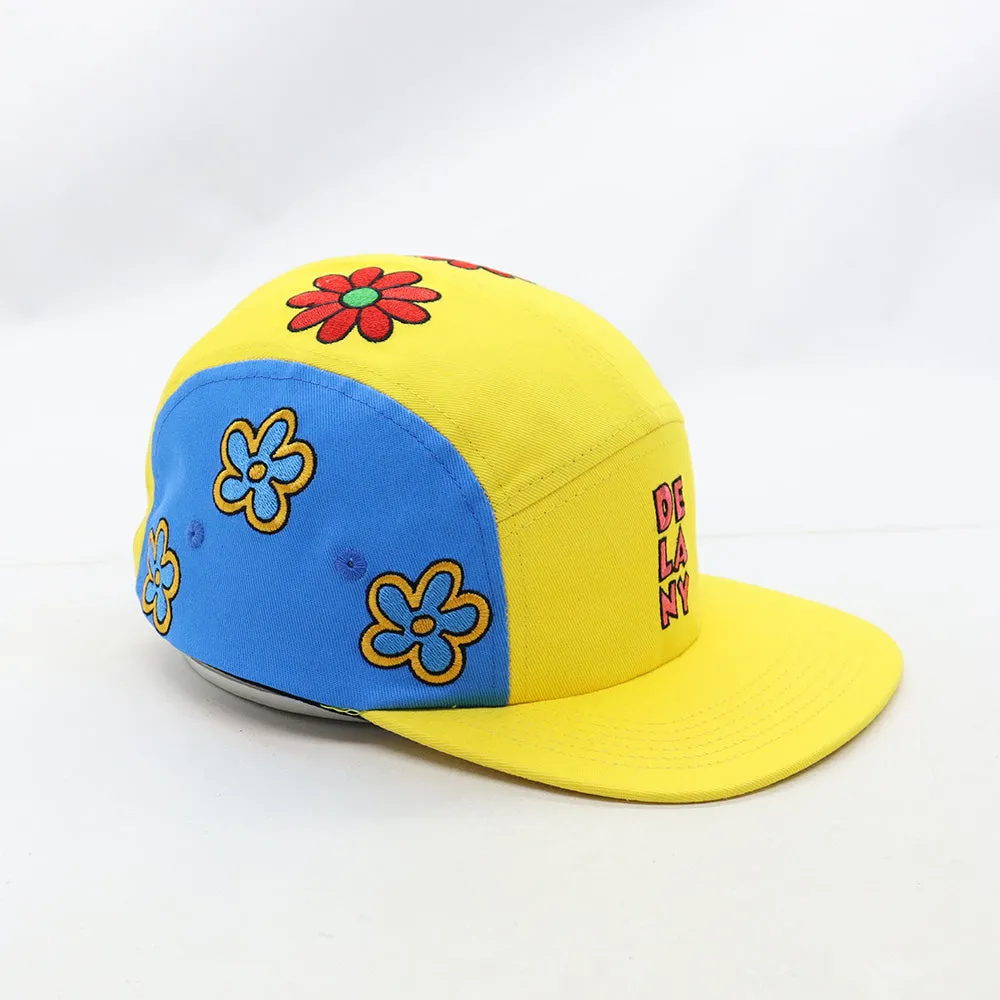 DE LA NY FLOWER 5 PANEL CAMPER YELLOW BLUE GREEN HAT