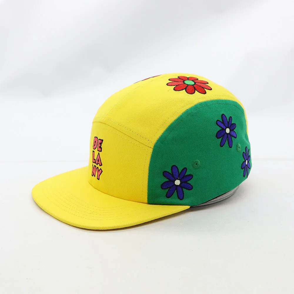 DE LA NY FLOWER 5 PANEL CAMPER YELLOW BLUE GREEN HAT