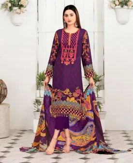 Designer Purple Lawn Cotton Salwar Kameez Dress Material