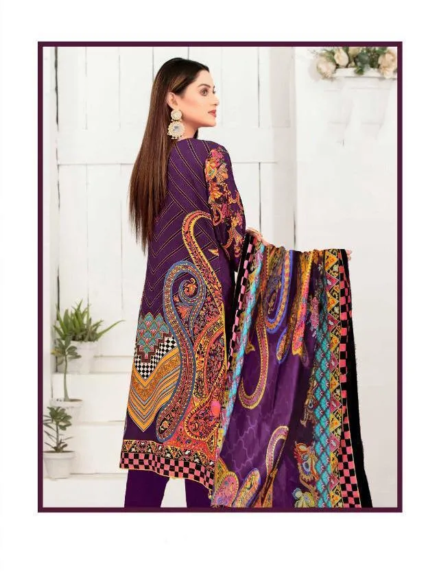 Designer Purple Lawn Cotton Salwar Kameez Dress Material