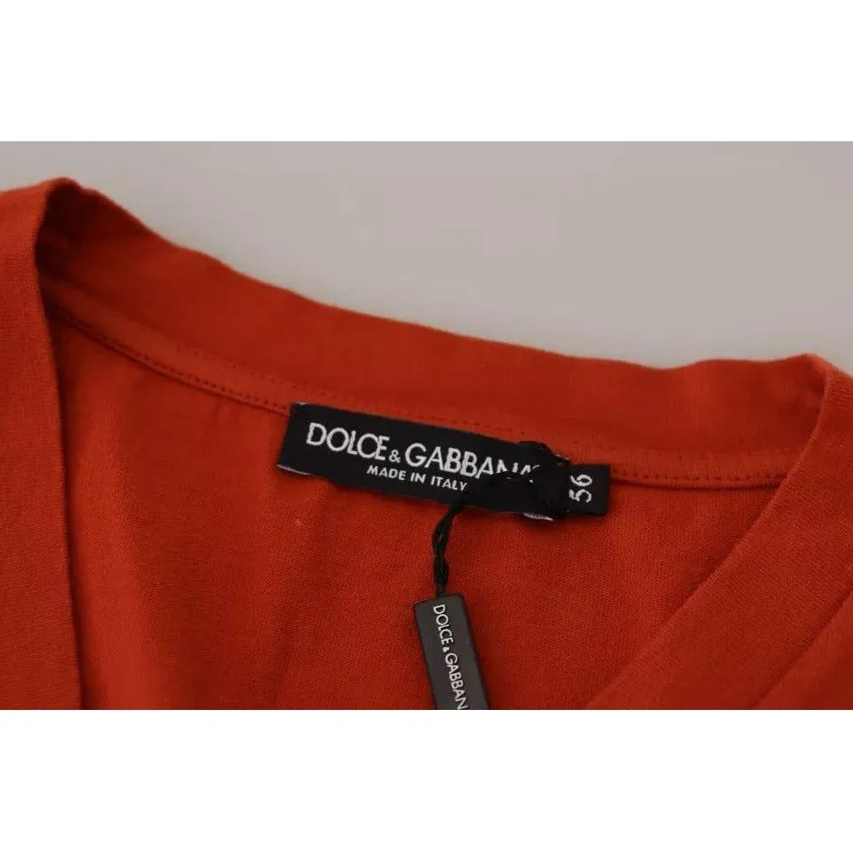 Dolce & Gabbana Red Logo Embroidery Crewneck Cotton T-shirt