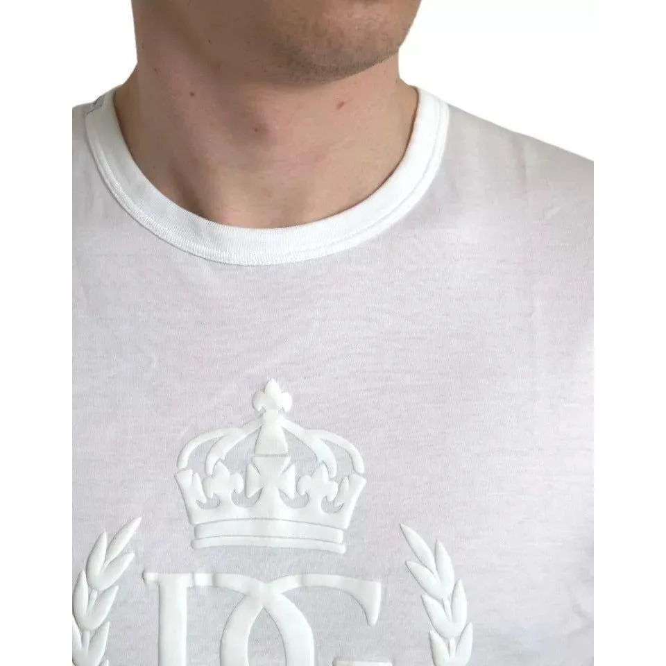 Dolce & Gabbana White Logo Embossed Crew Neck Short Sleeves T-shirt