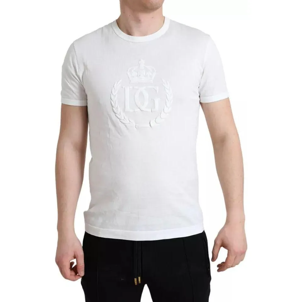 Dolce & Gabbana White Logo Embossed Crew Neck Short Sleeves T-shirt