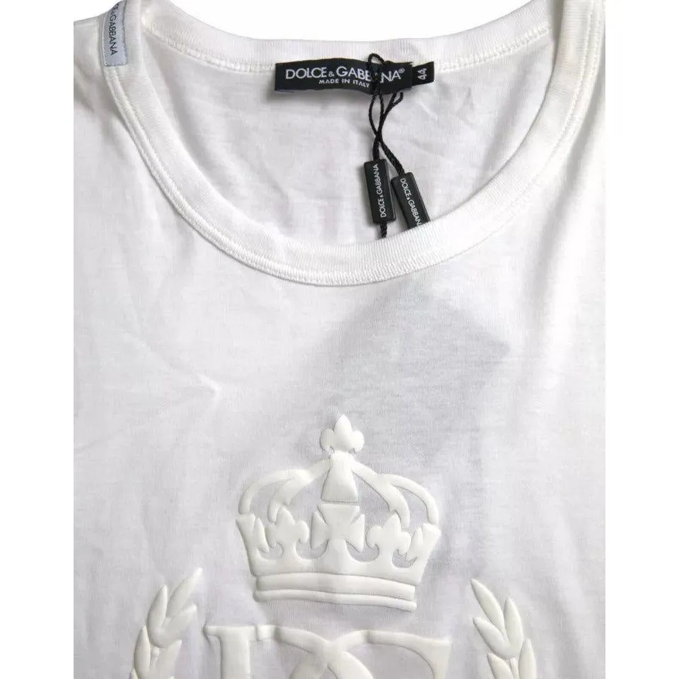 Dolce & Gabbana White Logo Embossed Crew Neck Short Sleeves T-shirt