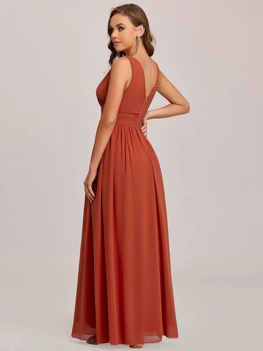 Elegant Sleeveless V-Neck Semi-Formal Maxi Chiffon Bridesmaid Dress