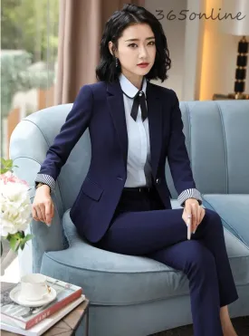 Fashion Patchwork Novelty Uniform Styles Women Business Suits Autumn Winter Ladies Office Work Wear Blazers Sets Pantsuits