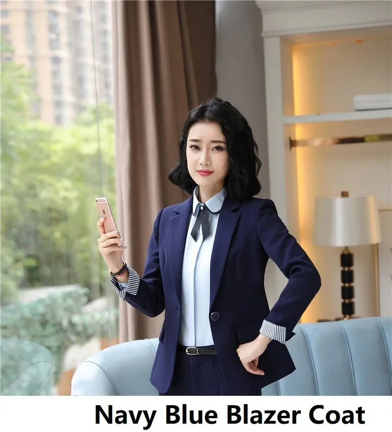 Fashion Patchwork Novelty Uniform Styles Women Business Suits Autumn Winter Ladies Office Work Wear Blazers Sets Pantsuits