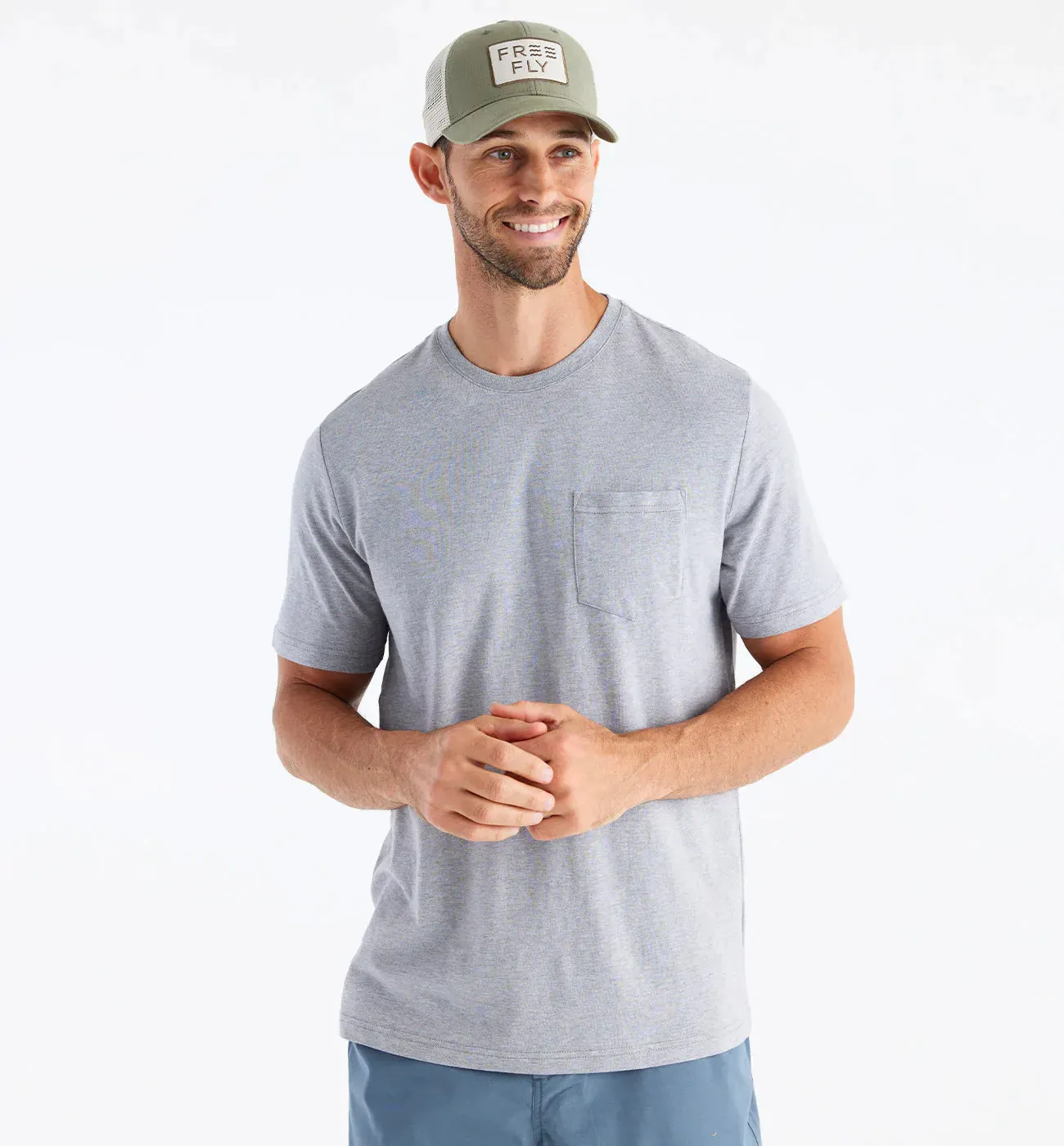 Free Fly Men's Bamboo Heritage Pocket Tee in Light Heather Grey