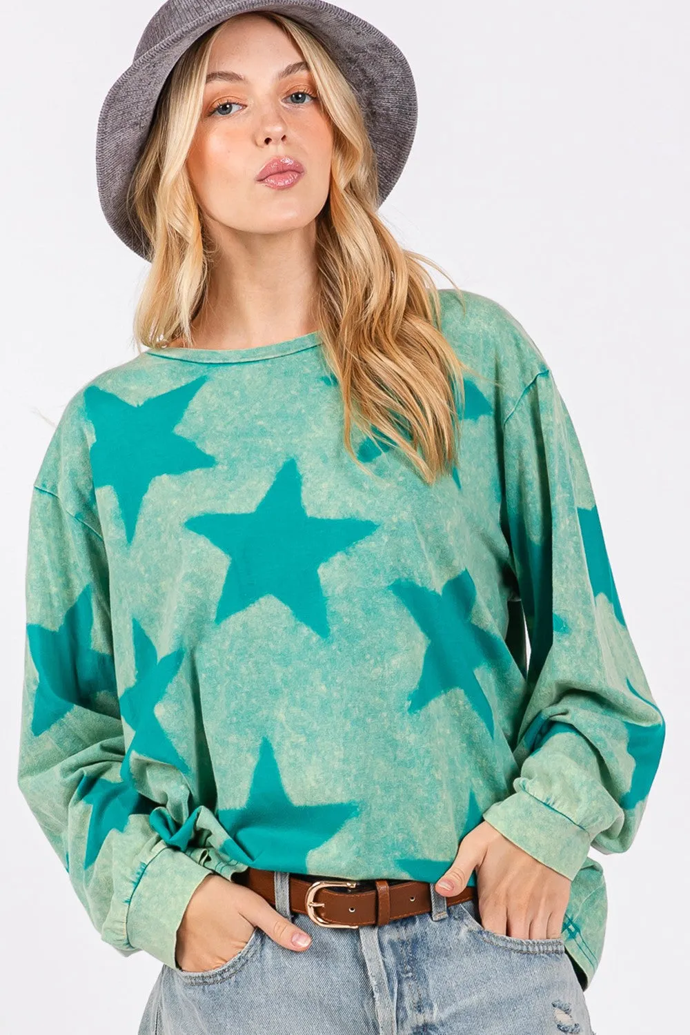 G Mineral Wash Star Pattern T-Shirt