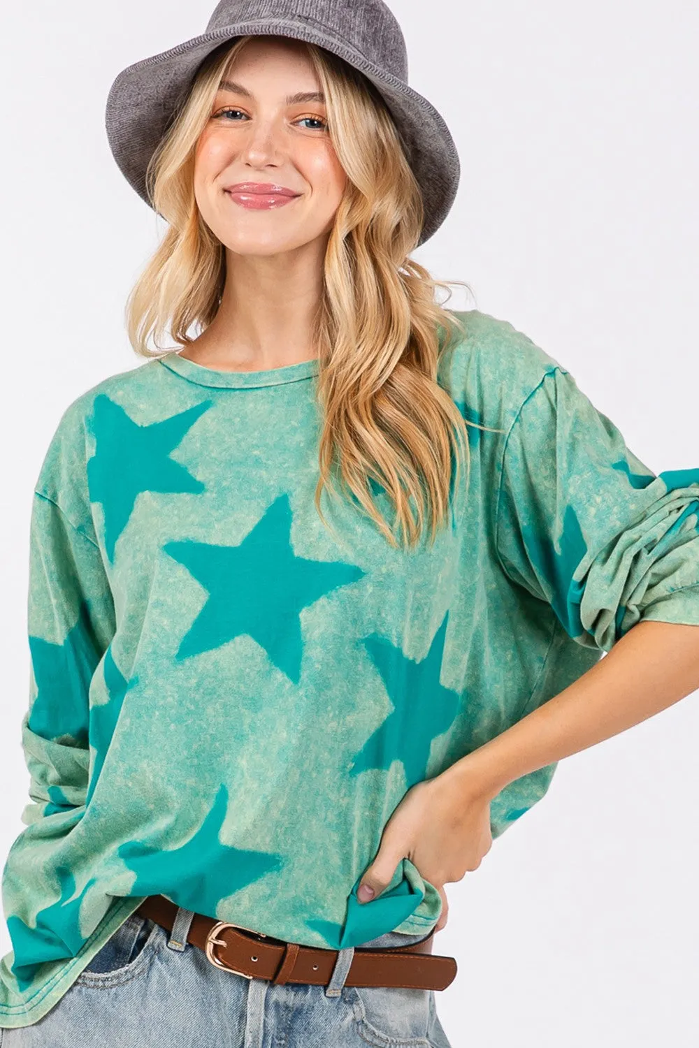 G Mineral Wash Star Pattern T-Shirt