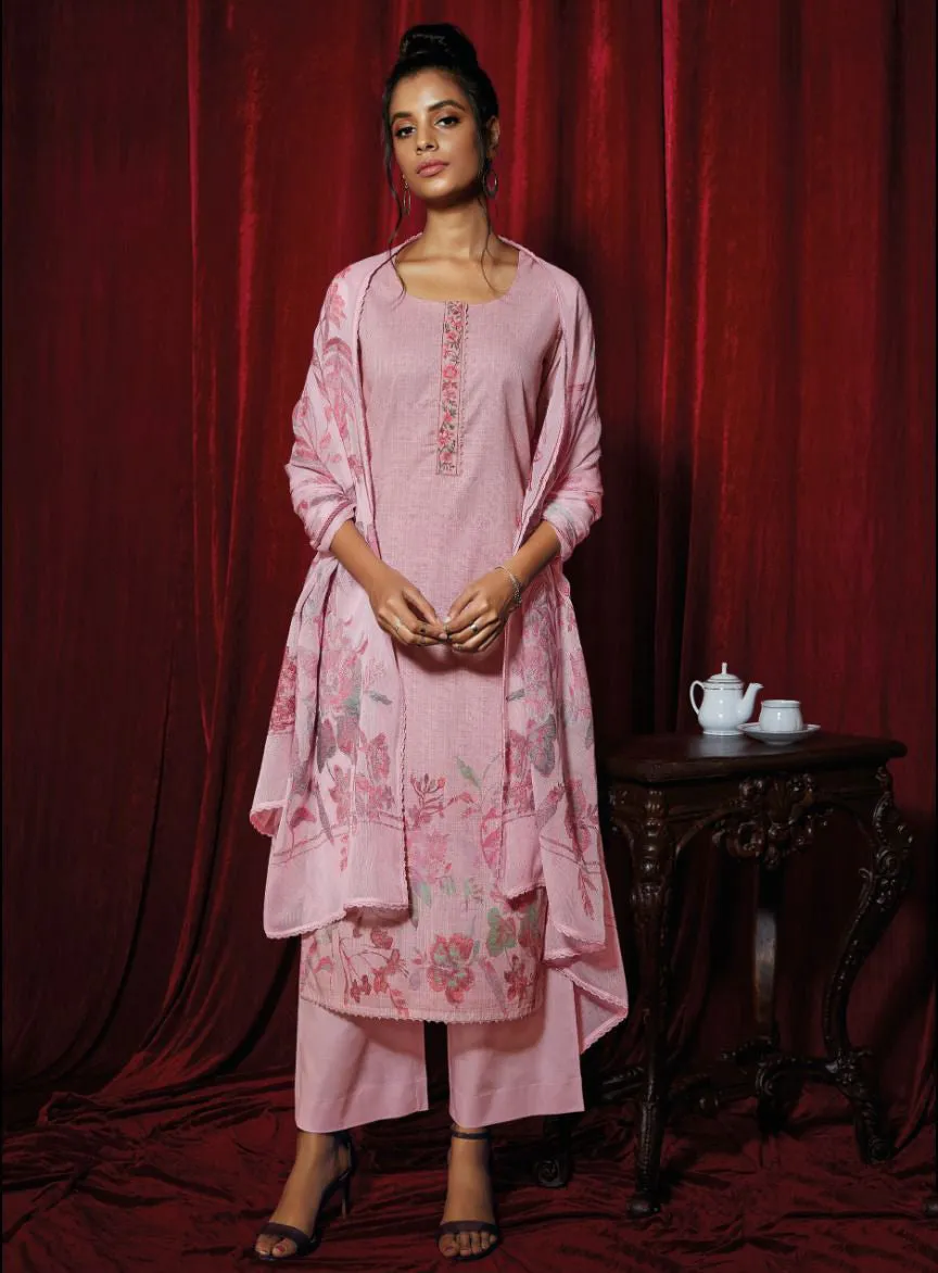 Ganga Pure Cotton Unstitched Pink Suit with Embroidery