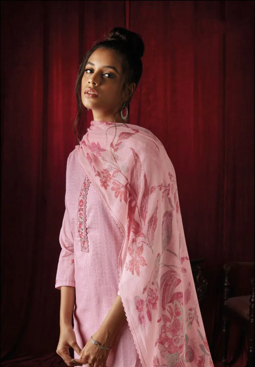 Ganga Pure Cotton Unstitched Pink Suit with Embroidery