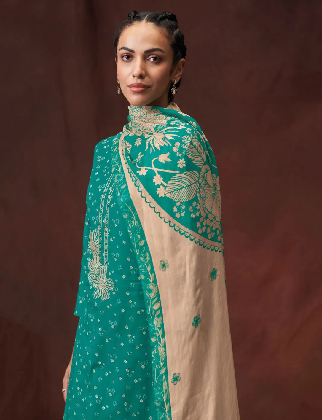 Ganga Unstitched Suit Dress Material Fabric with Chiffon Dupatta