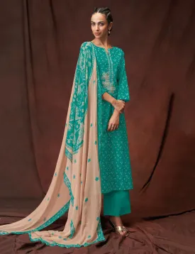 Ganga Unstitched Suit Dress Material Fabric with Chiffon Dupatta