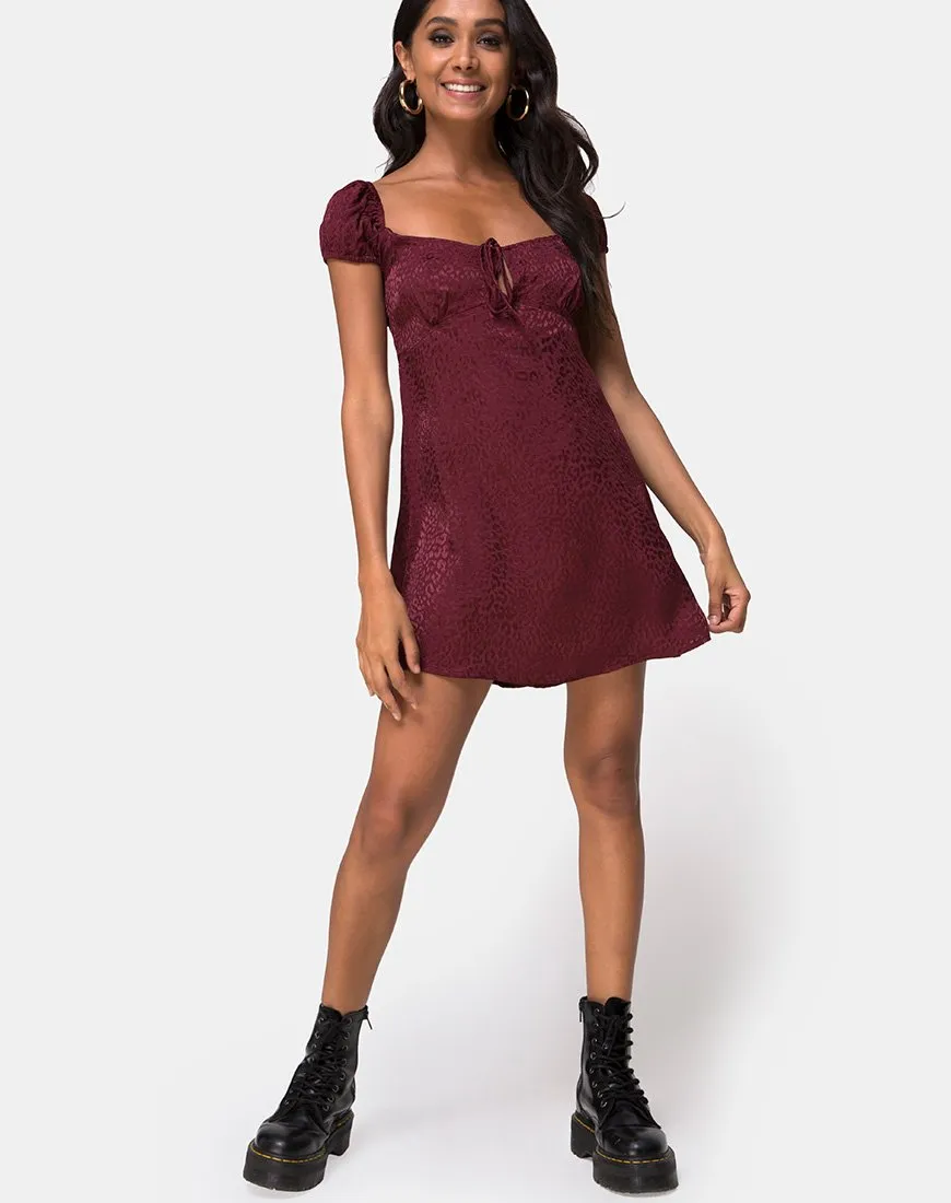 Gaval Mini Dress in Satin Cheetah Burgundy