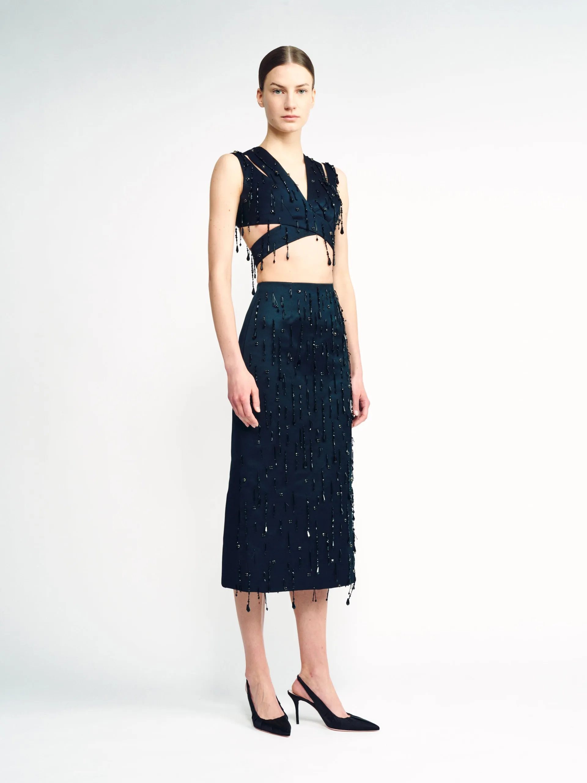 Genevieve black beaded satin skirt