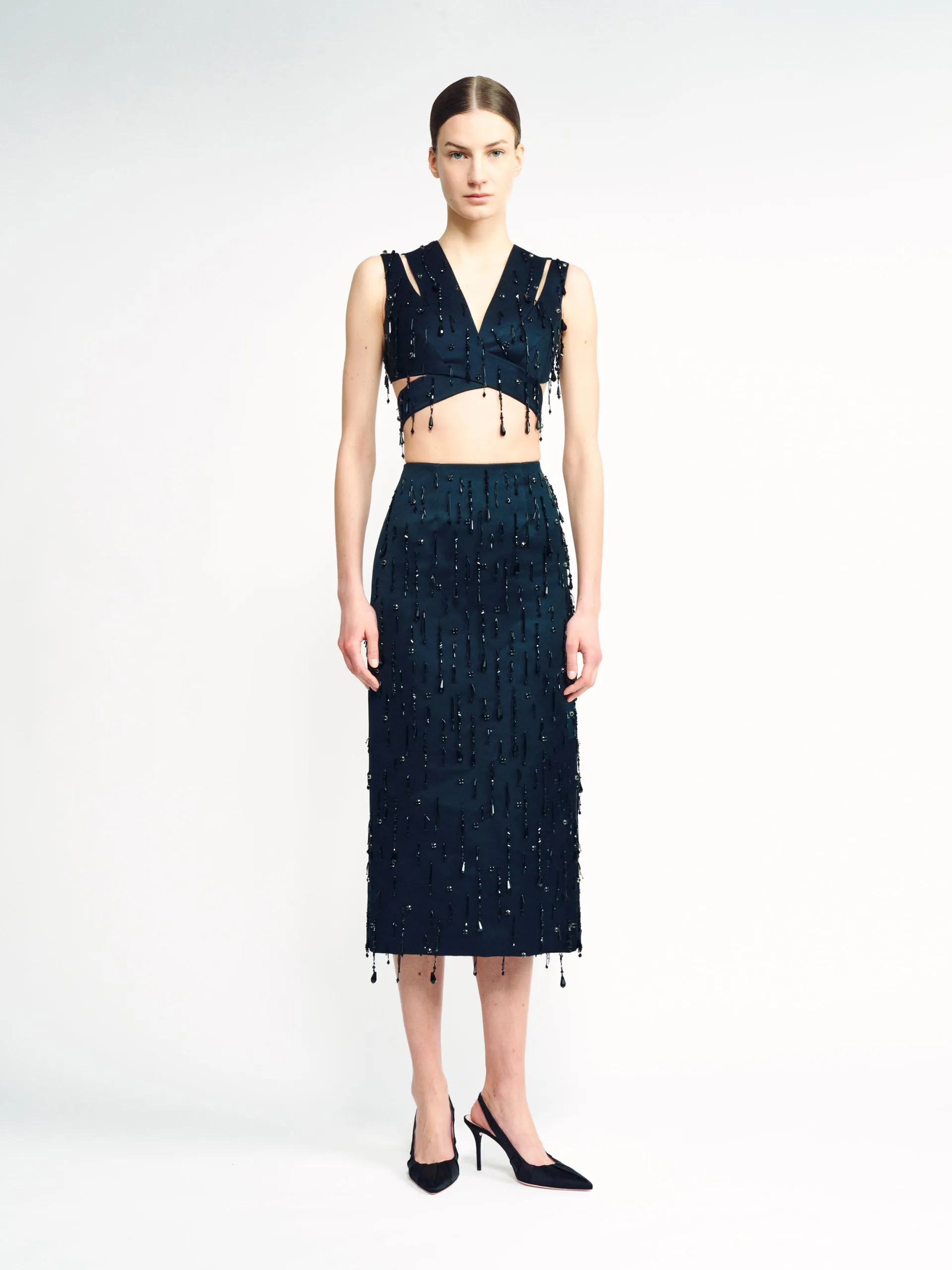 Genevieve black beaded satin skirt