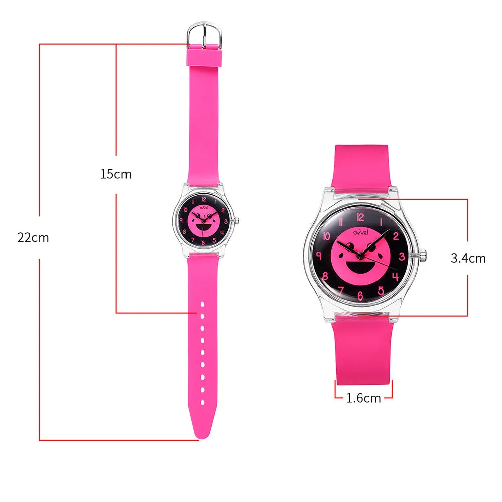 Girls Teen Analog Watch - Emoji - Hot Pink & Black