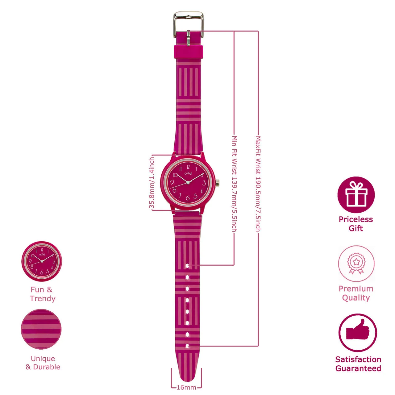 Girls Teen Analog Watch - Fuchsia and Pink Stripes