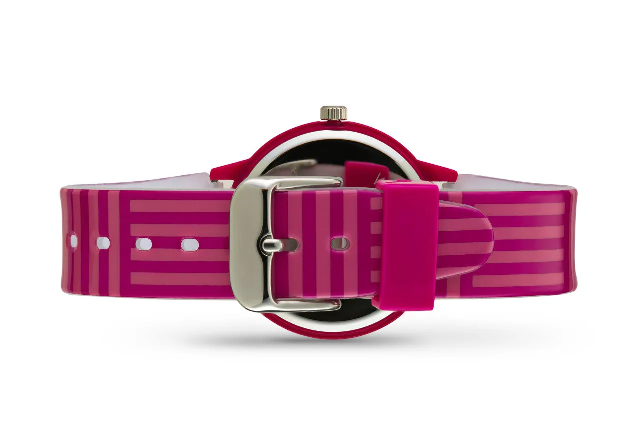 Girls Teen Analog Watch - Fuchsia and Pink Stripes