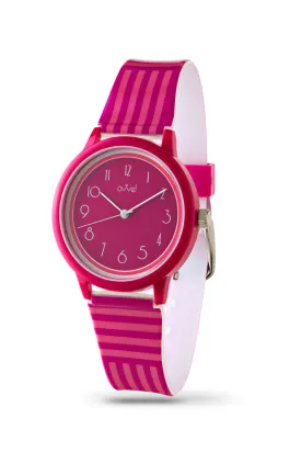 Girls Teen Analog Watch - Fuchsia and Pink Stripes