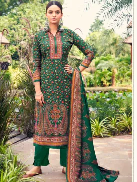 Green Printed Pashmina Unstitched Winter Ladies Suit Set