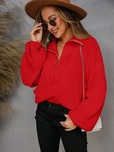 Half Zip Dropped Shoulder Sweater